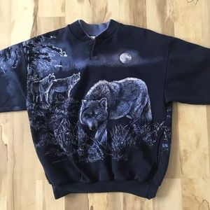 Vintage 90s Sweatshirt Wolves Women's Size M Blue